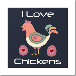 I Love Chickens Cute Folk Art Hen Eggs Posters and Art
